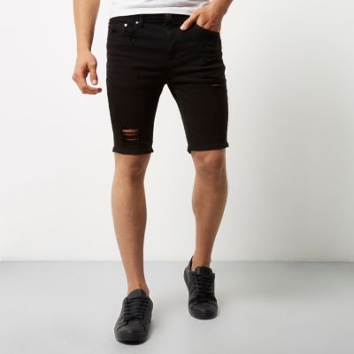 Black distressed skinny denim shorts